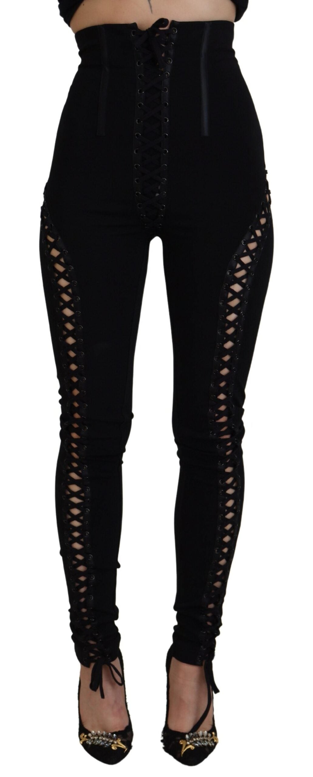 Dolce & Gabbana Black Viscose High Waist Cut Out Skinny Pants