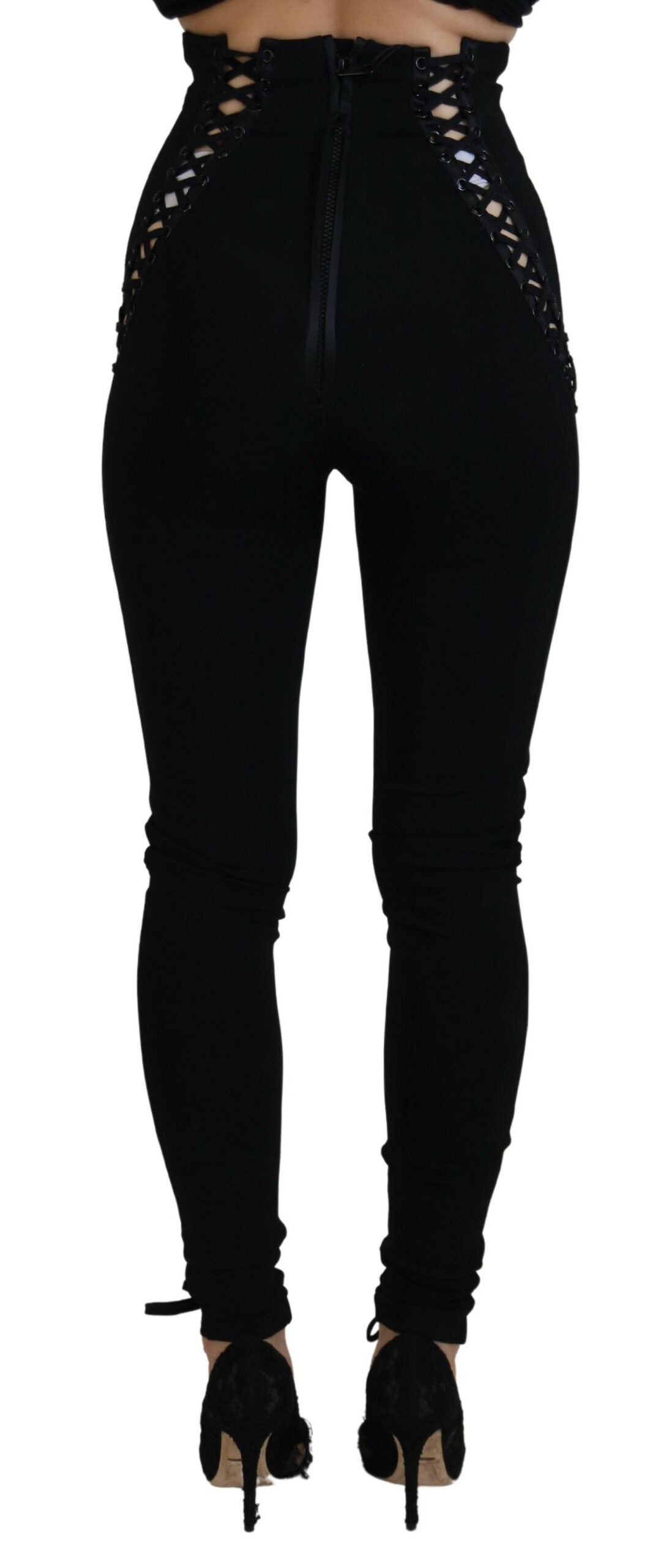 Dolce & Gabbana Black Viscose High Waist Cut Out Skinny Pants