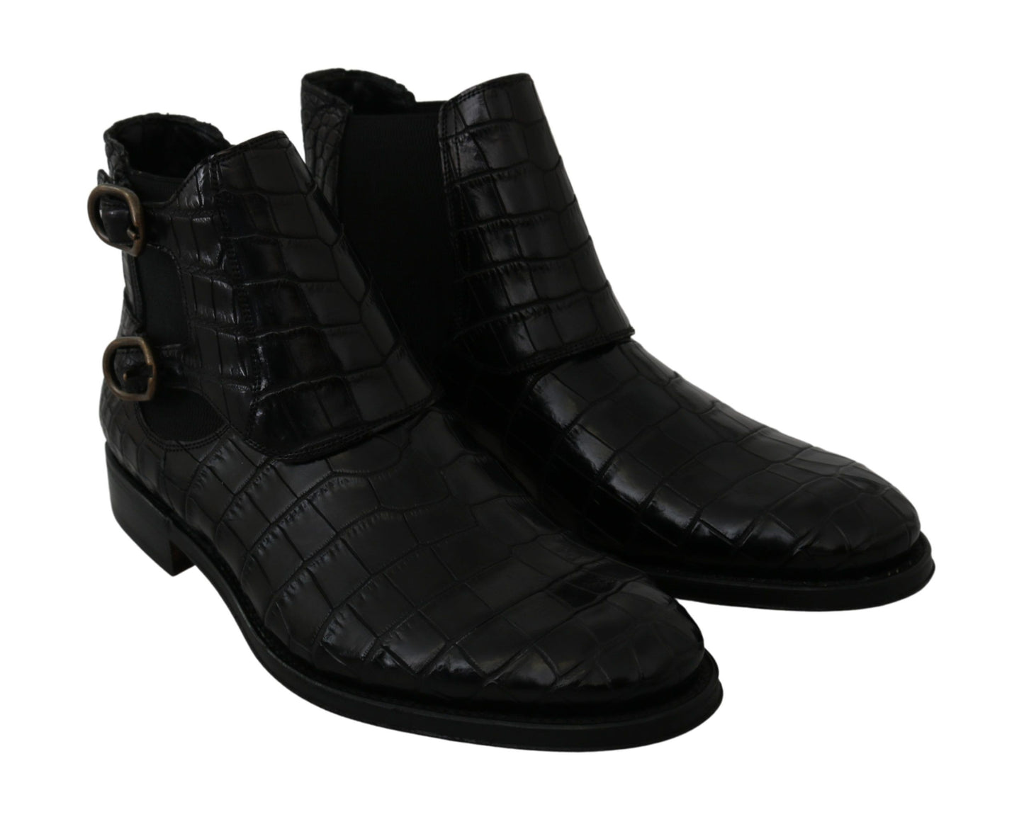 Dolce & Gabbana Black Crocodile Leather Derby Boots Shoes