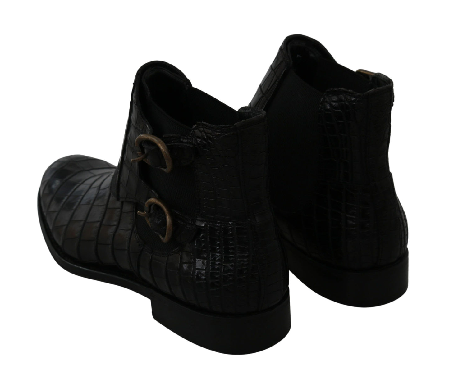 Dolce & Gabbana Black Crocodile Leather Derby Boots Shoes