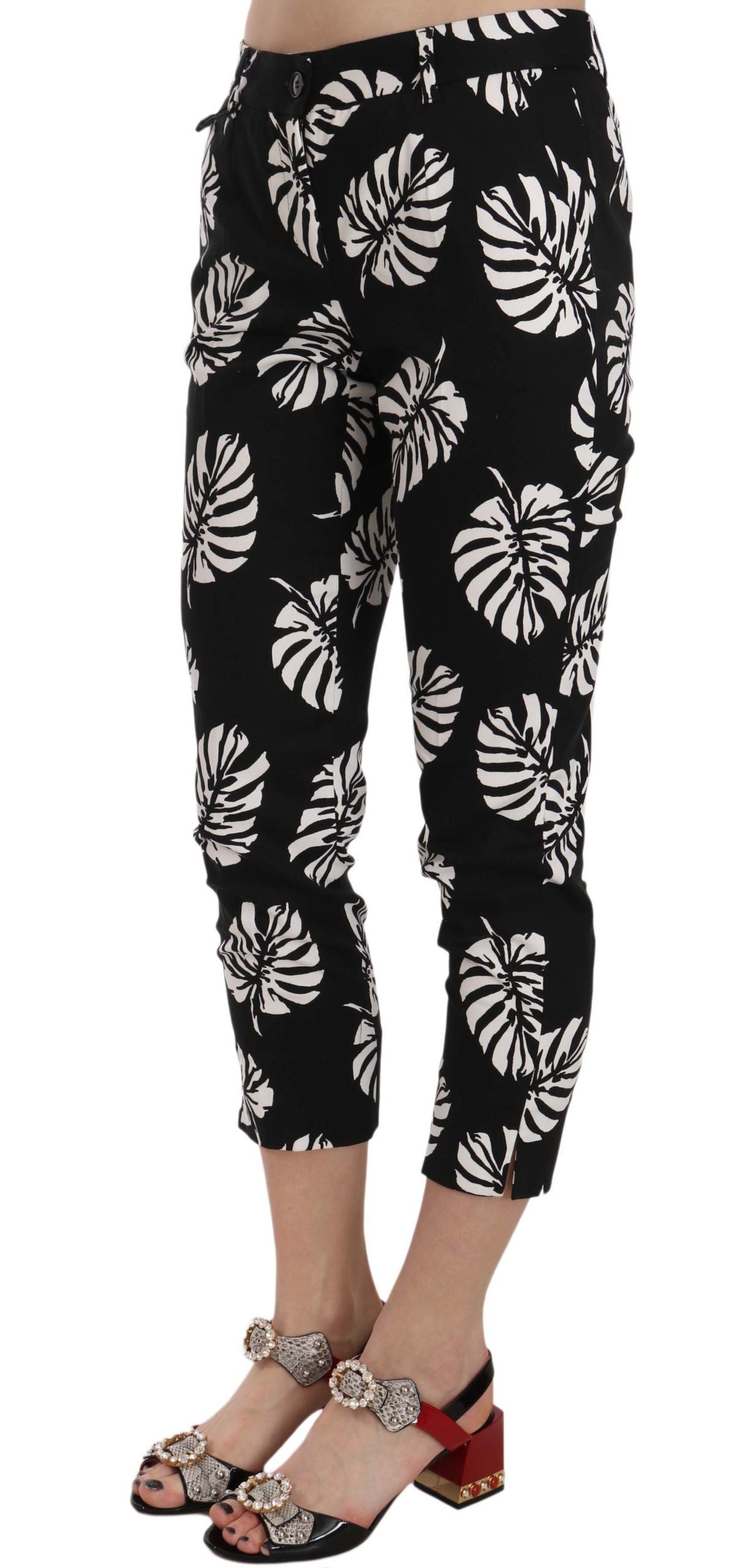 Dolce & Gabbana Black Palm Leaf Print Skinny Pants