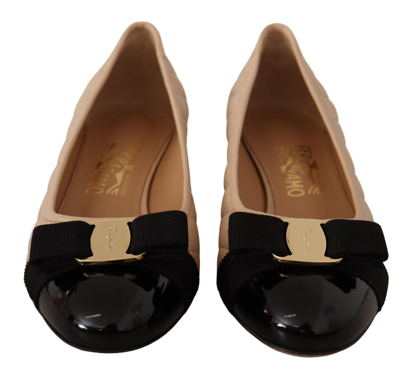 Salvatore Ferragamo Beige and Black Nappa Leather Pumps Shoes