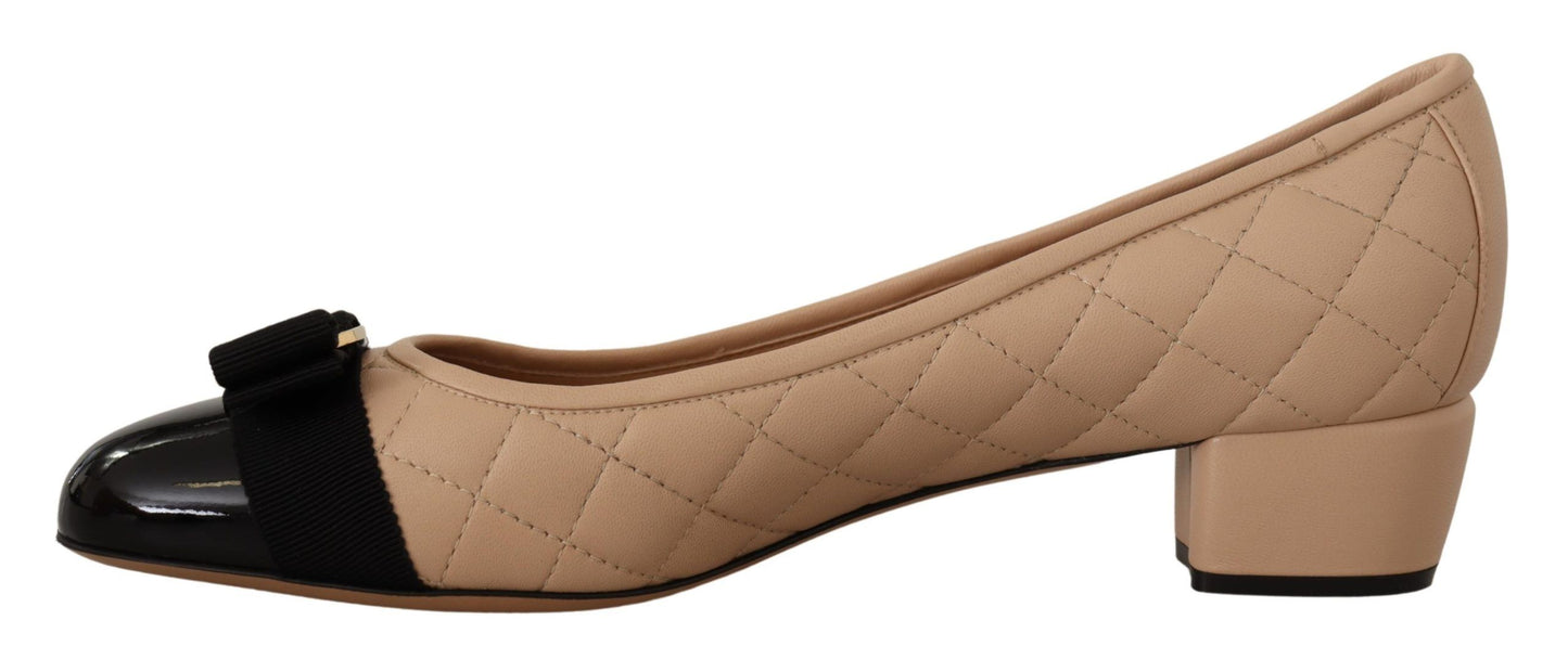 Salvatore Ferragamo Beige and Black Nappa Leather Pumps Shoes