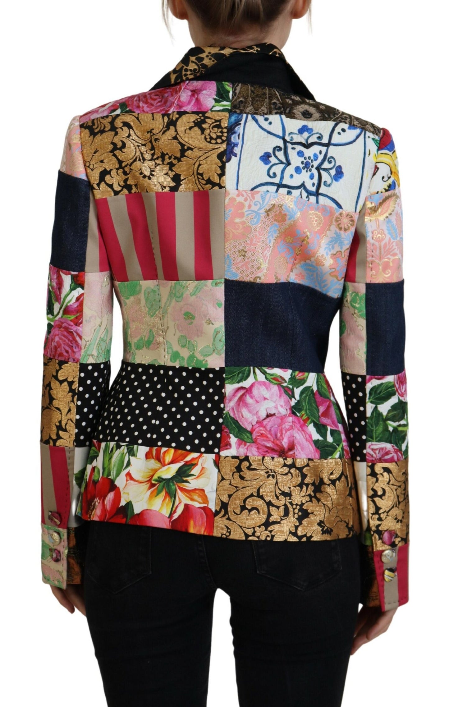 Dolce & Gabbana Multicolor Double Breasted Patchwork Jacquard Jacket