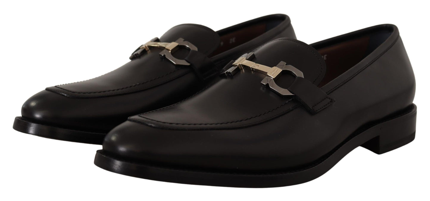 Salvatore Ferragamo Black Calf Leather Moccasin Formal Shoes