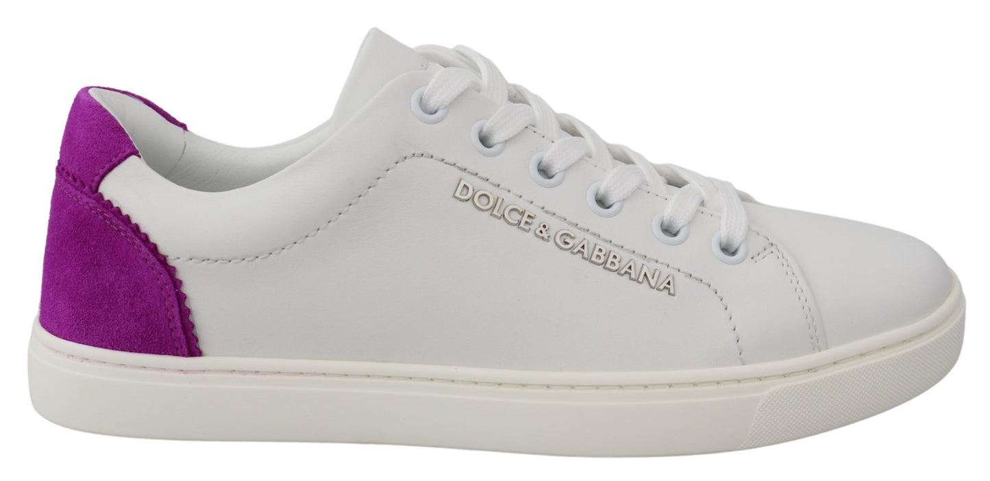 Dolce & Gabbana White Purple Leather Logo Womens Shoes