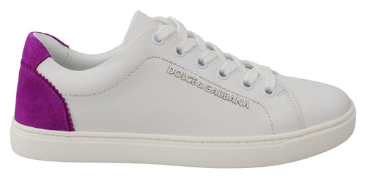 Dolce & Gabbana White Purple Leather Logo Womens Shoes