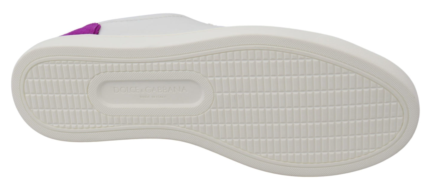 Dolce & Gabbana White Purple Leather Logo Womens Shoes