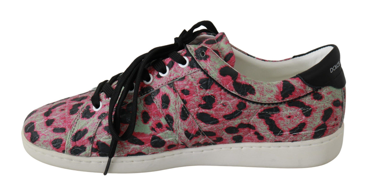 Dolce & Gabbana Pink Leopard Print Training Leather Flat Sneakers