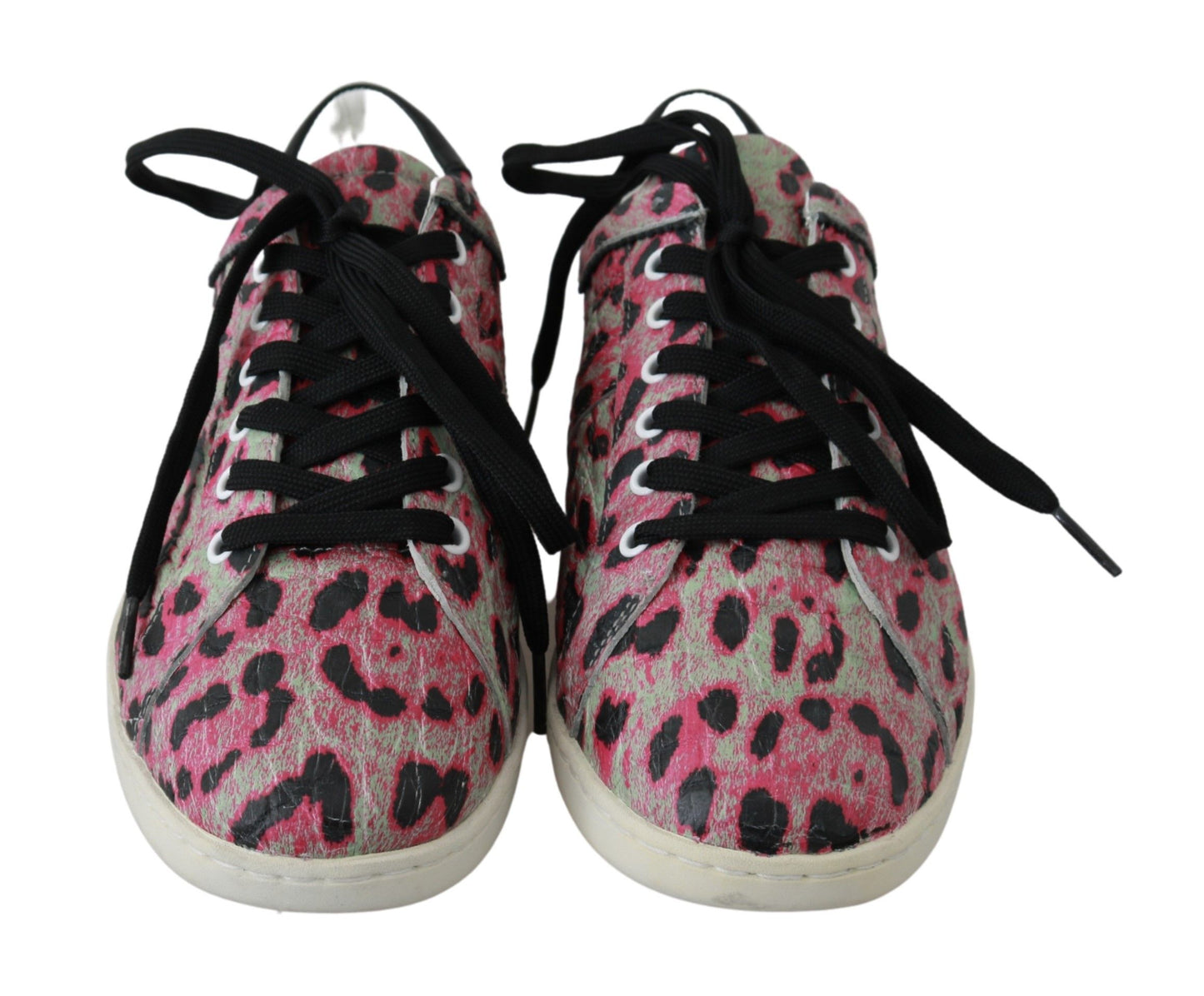 Dolce & Gabbana Pink Leopard Print Training Leather Flat Sneakers