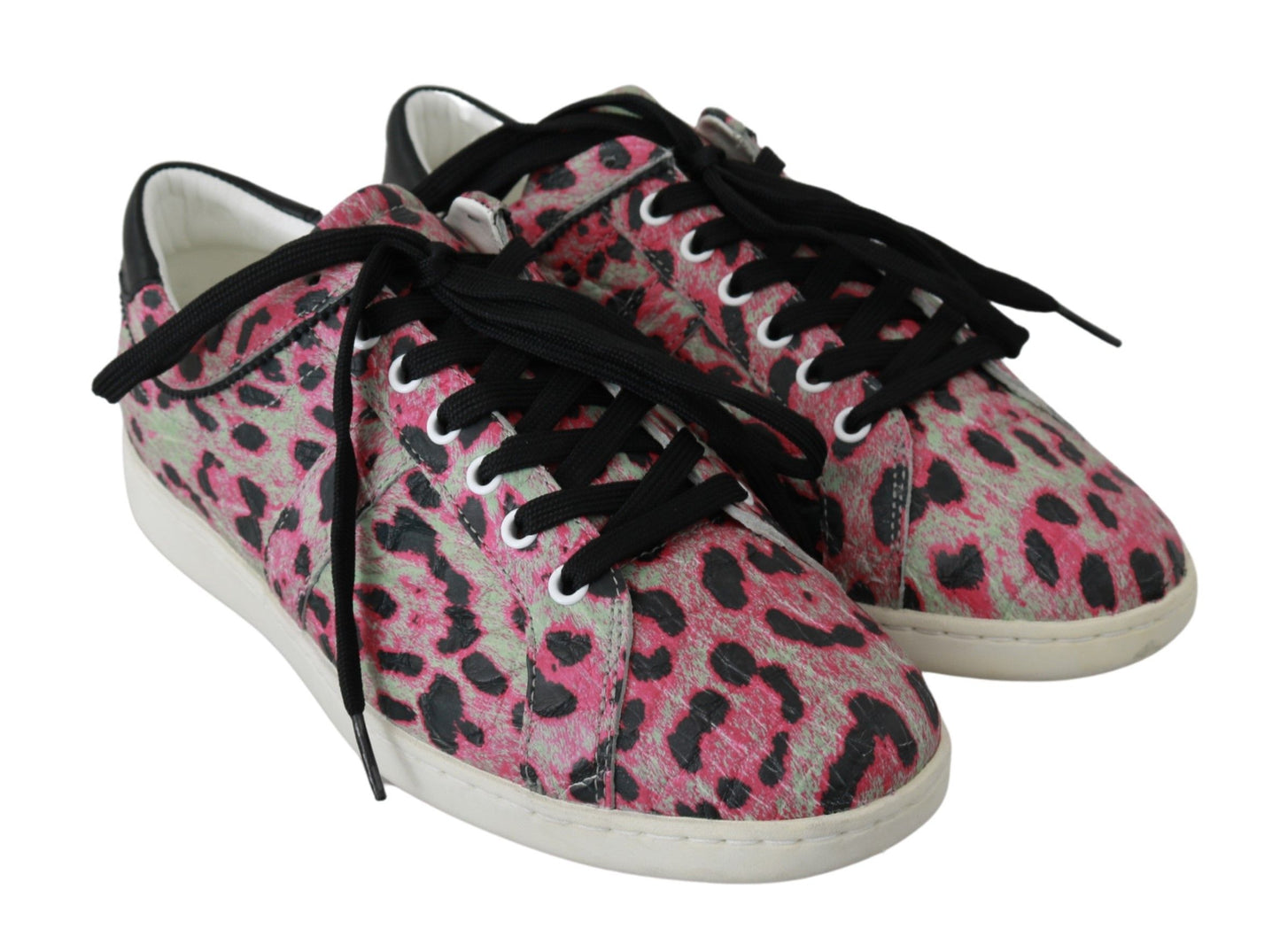 Dolce & Gabbana Pink Leopard Print Training Leather Flat Sneakers