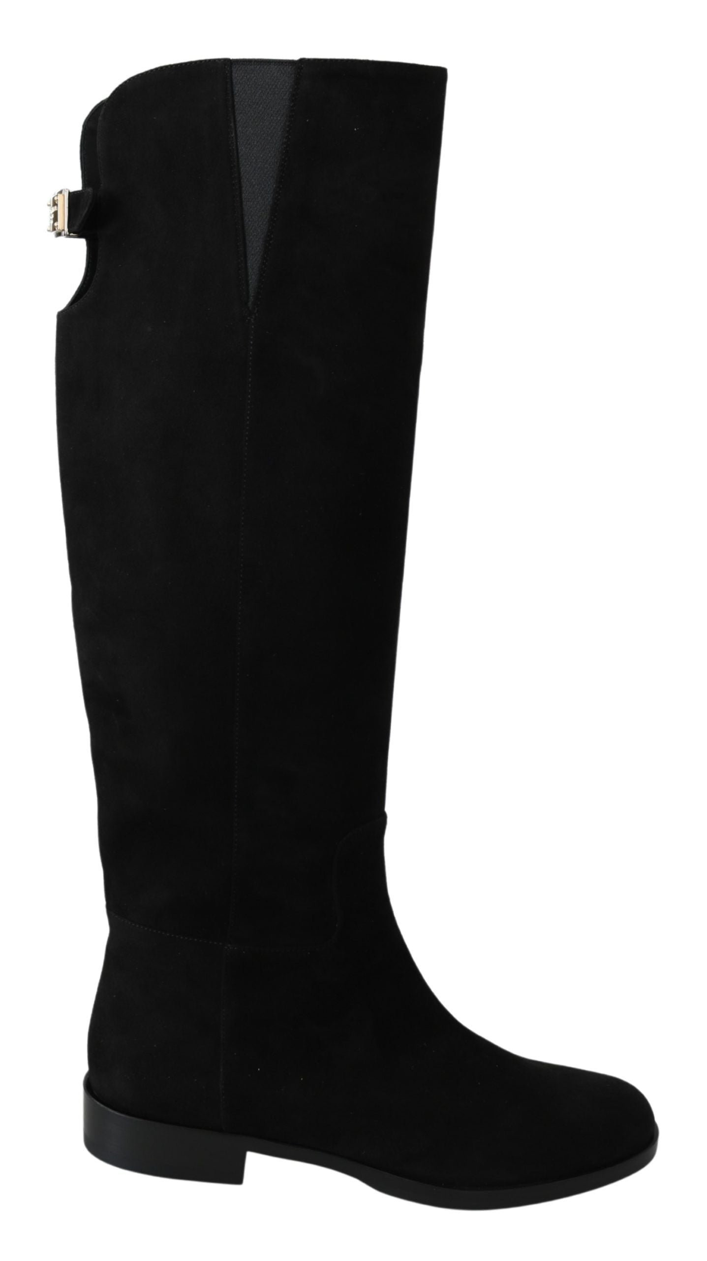 Dolce & Gabbana Black Suede Knee High Flat Boots Shoes