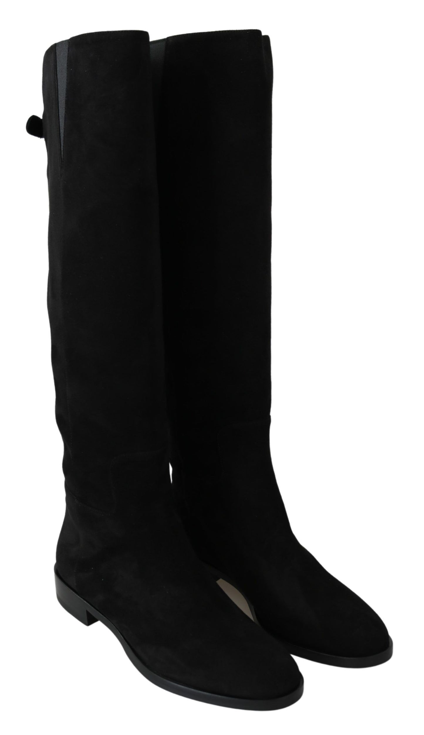 Dolce & Gabbana Black Suede Knee High Flat Boots Shoes