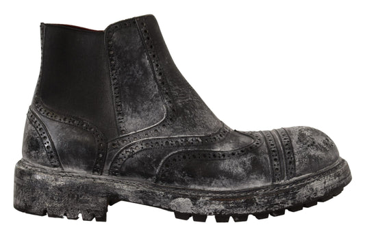 Dolce & Gabbana Gray Leather Ankle Casual Mens Boots