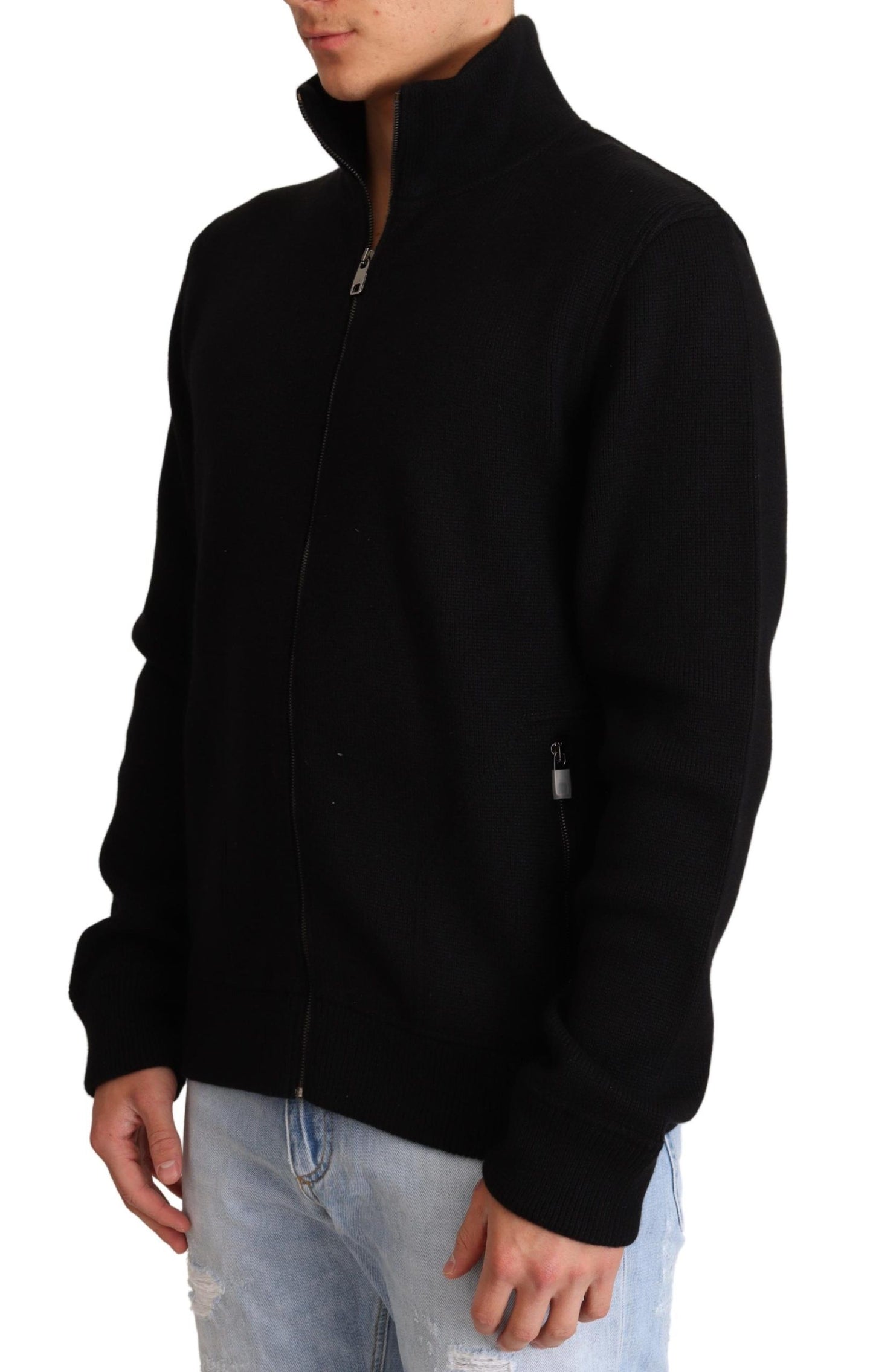 Dolce & Gabbana Black Cashmere Zipper Mens Sweater