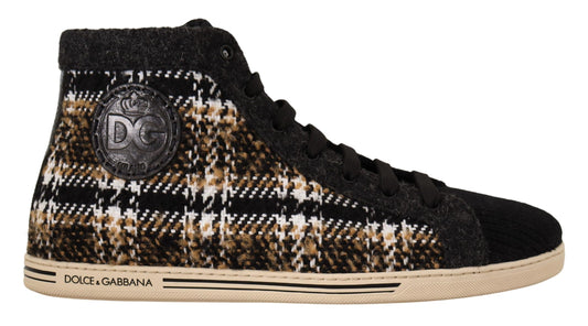 Dolce & Gabbana Beige Brown Wool Cotton High Top Sneakers