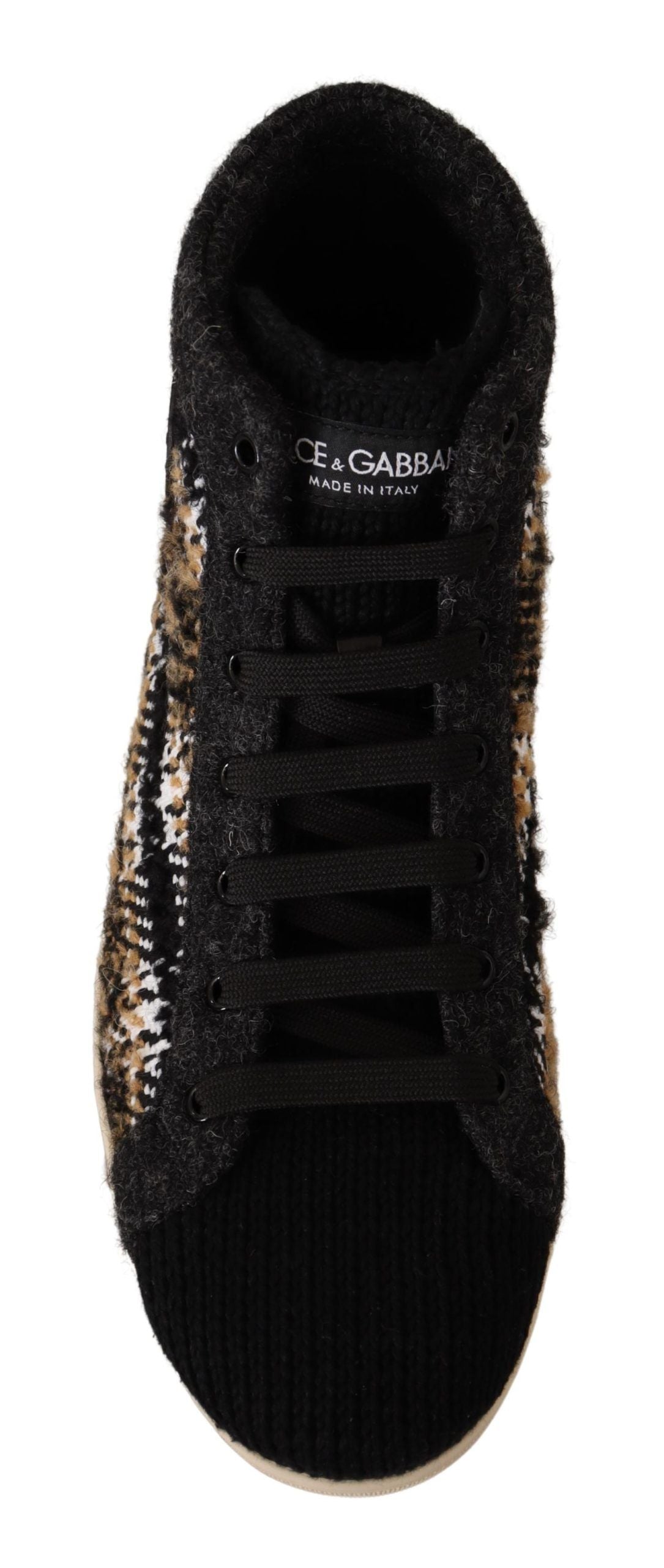 Dolce & Gabbana Beige Brown Wool Cotton High Top Sneakers