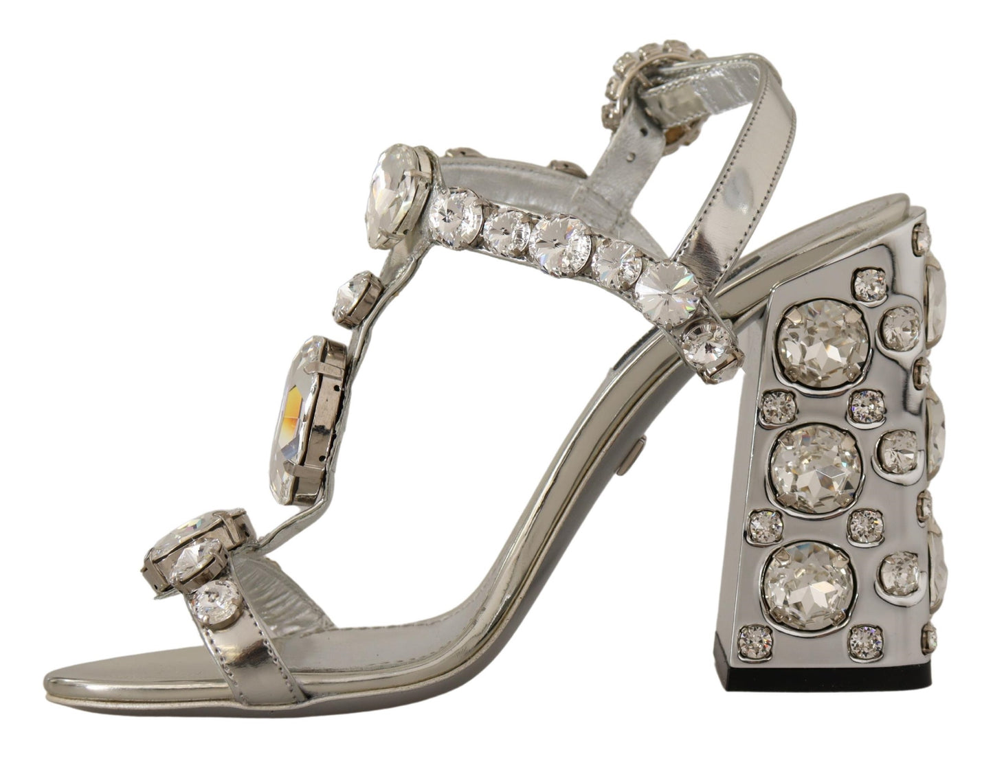 Dolce & Gabbana Silver Crystals Strap Buckle High Heel Sandals