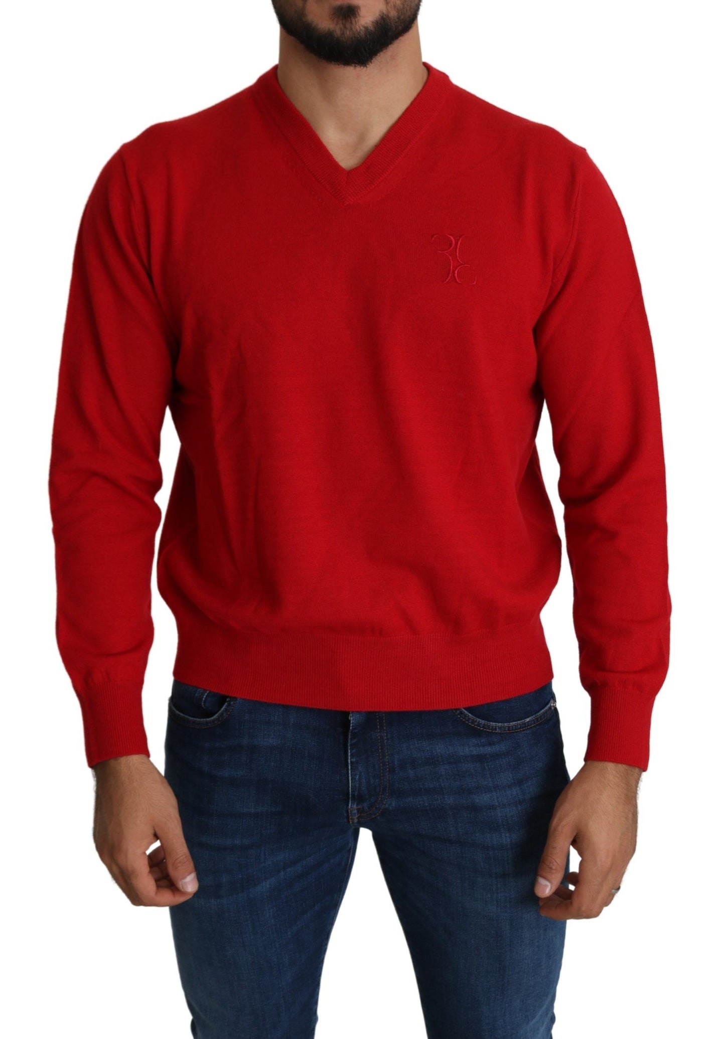 Billionaire Italian Couture Red V-neck Wool Sweatshirt Pullover Sweater