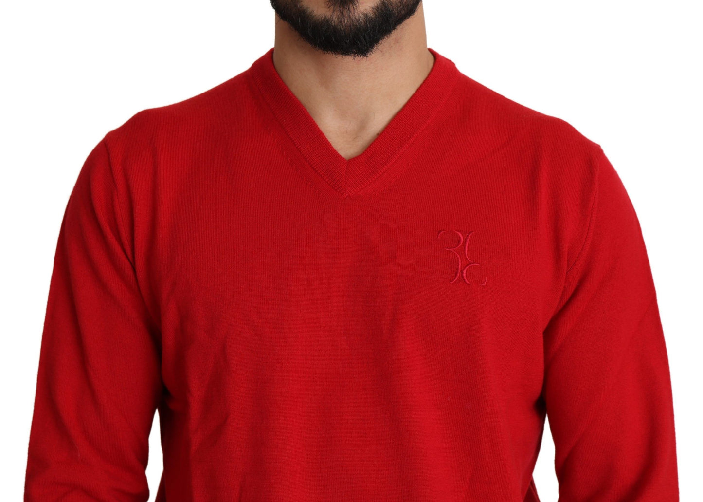 Billionaire Italian Couture Red V-neck Wool Sweatshirt Pullover Sweater