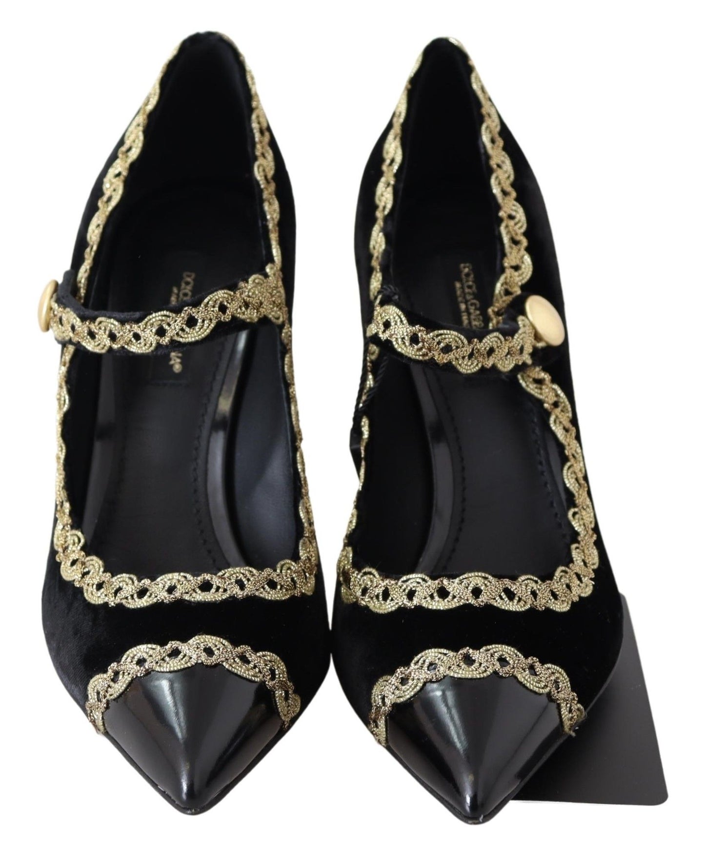 Dolce & Gabbana Black Velvet Gold Mary Janes Pumps