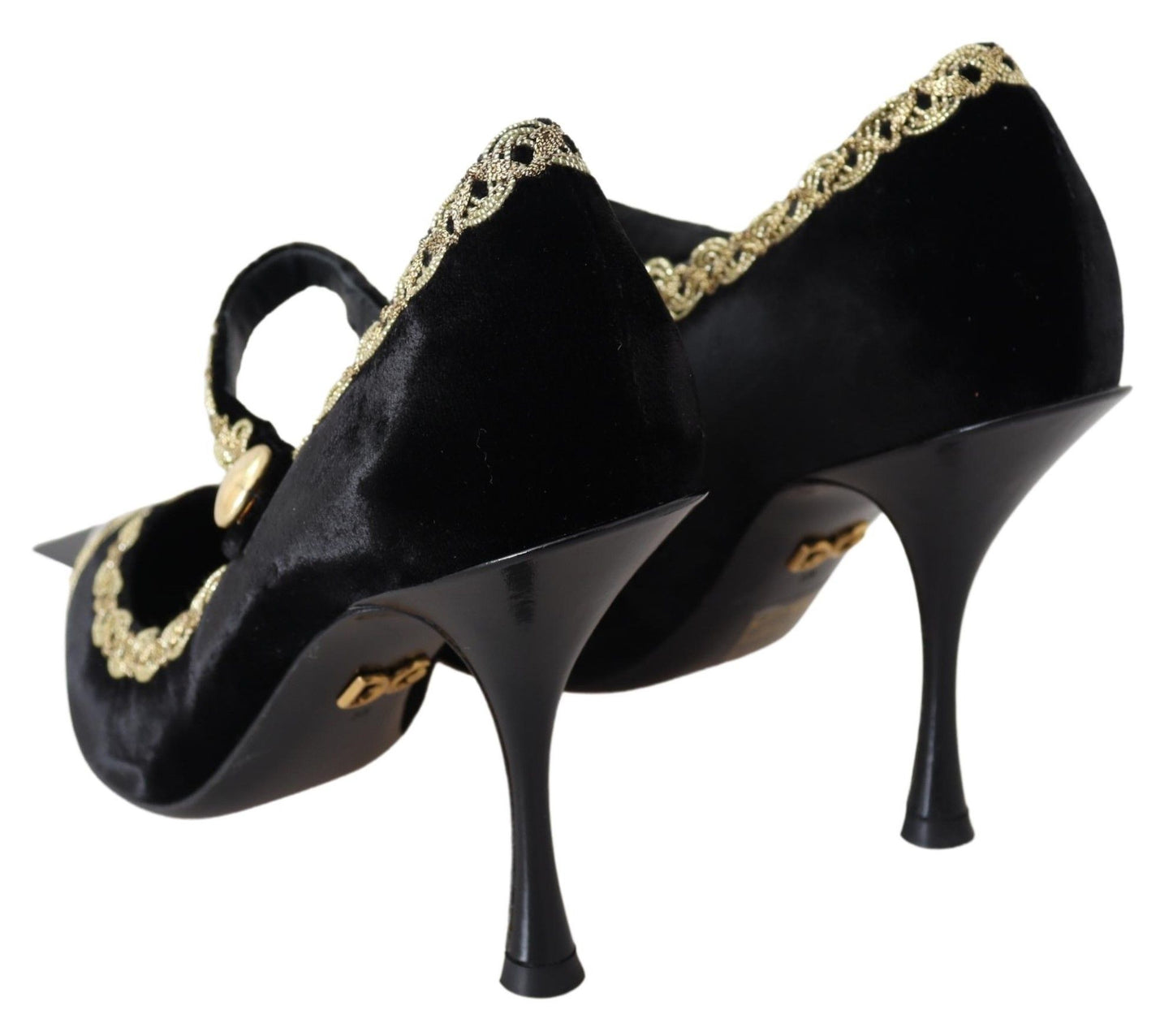 Dolce & Gabbana Black Velvet Gold Mary Janes Pumps