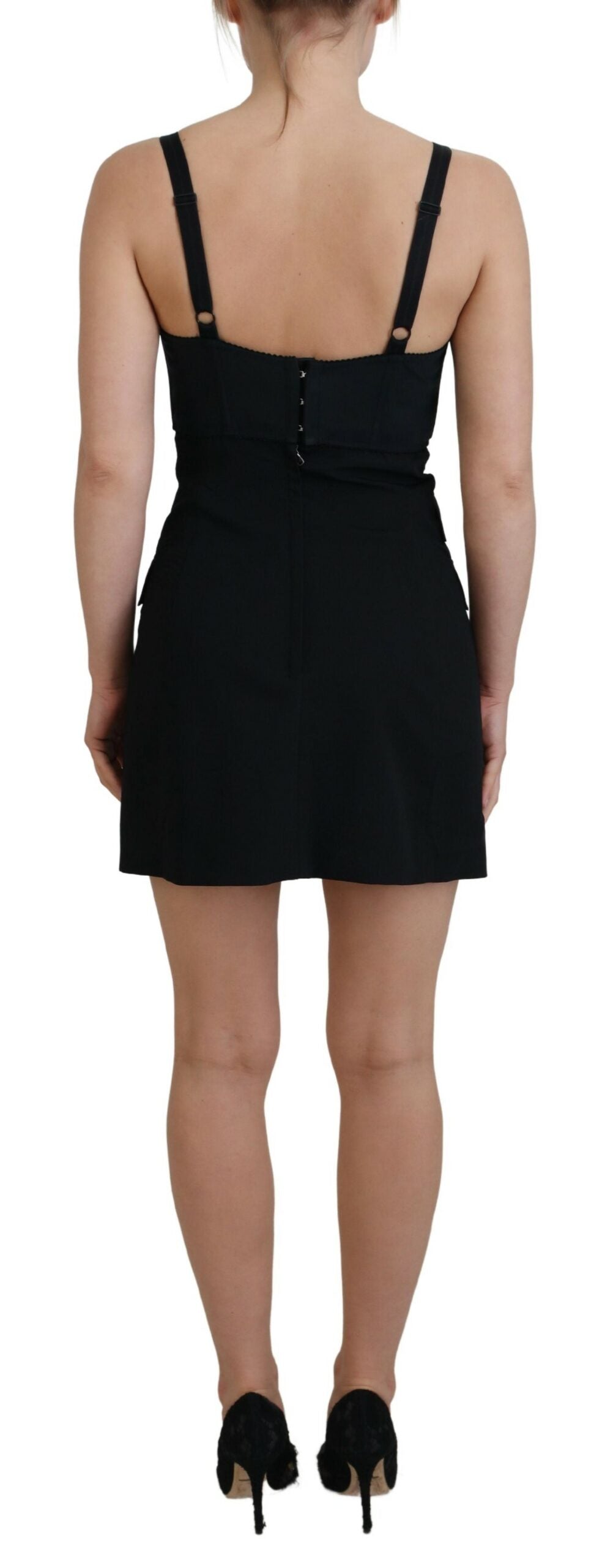 Dolce & Gabbana Black Fit Wool Stretch Sheath Mini Dress