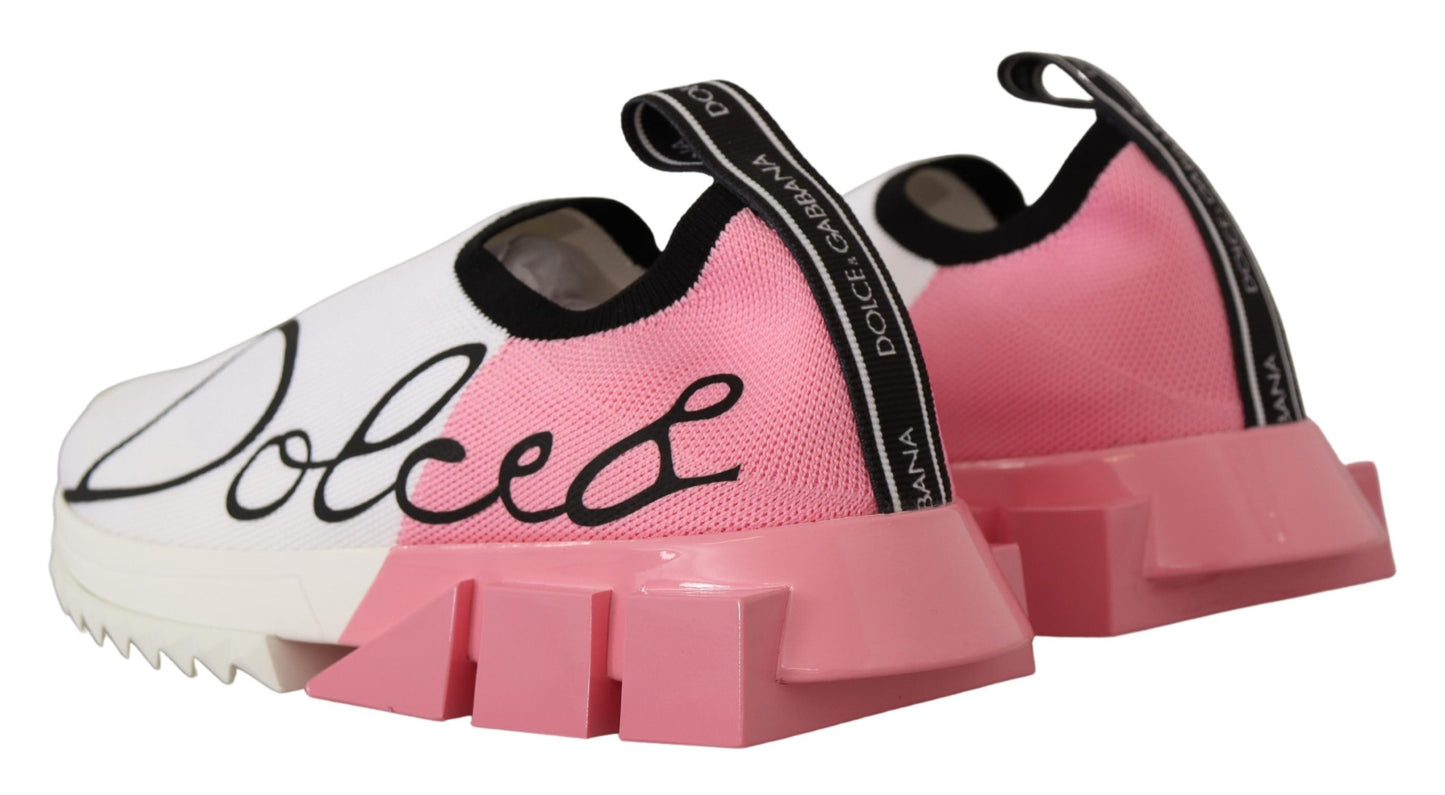 Dolce & Gabbana Pink White Logo Womens Sorrento Sneakers