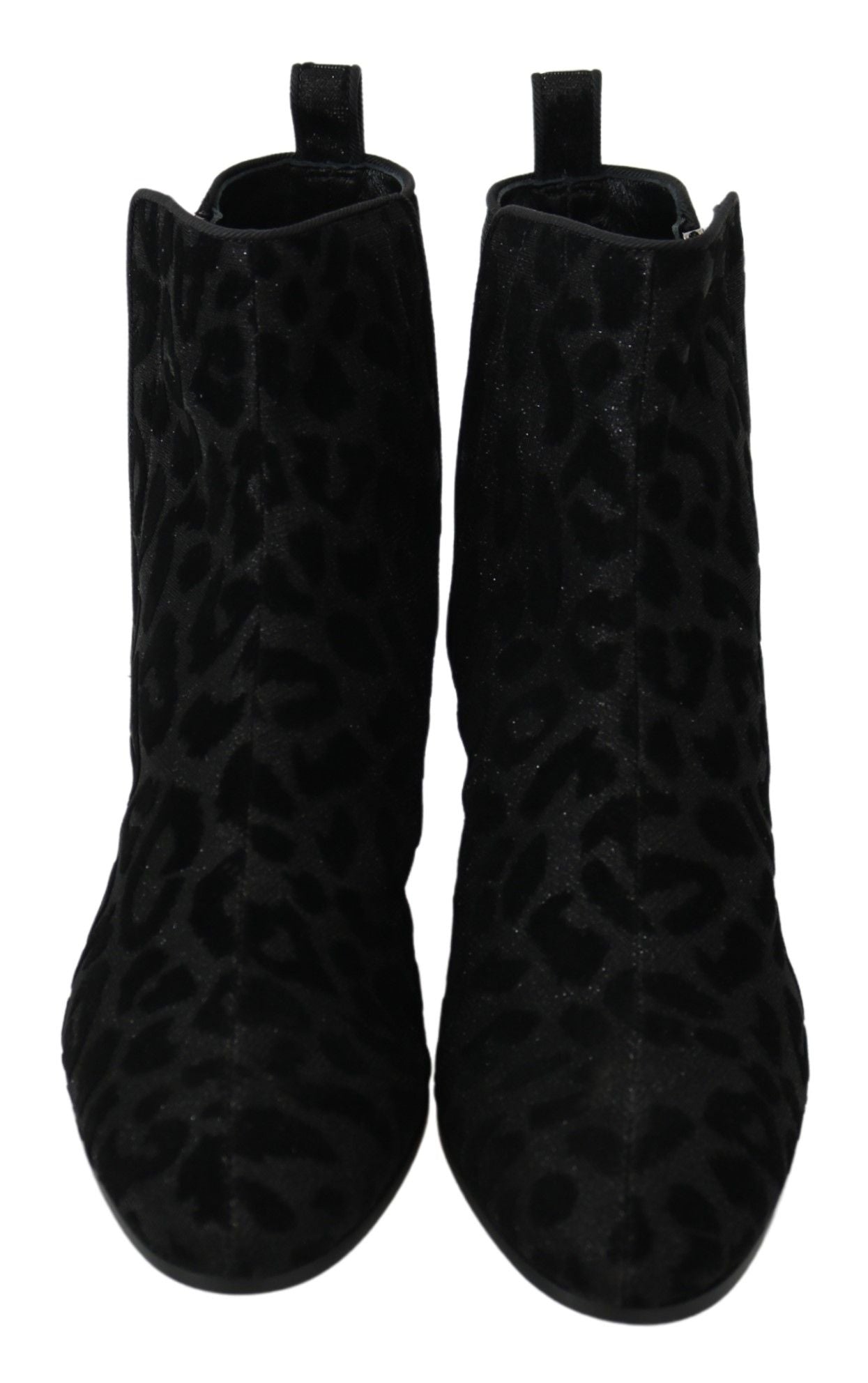 Dolce & Gabbana Black Leopard Short Boots Zipper Shoes