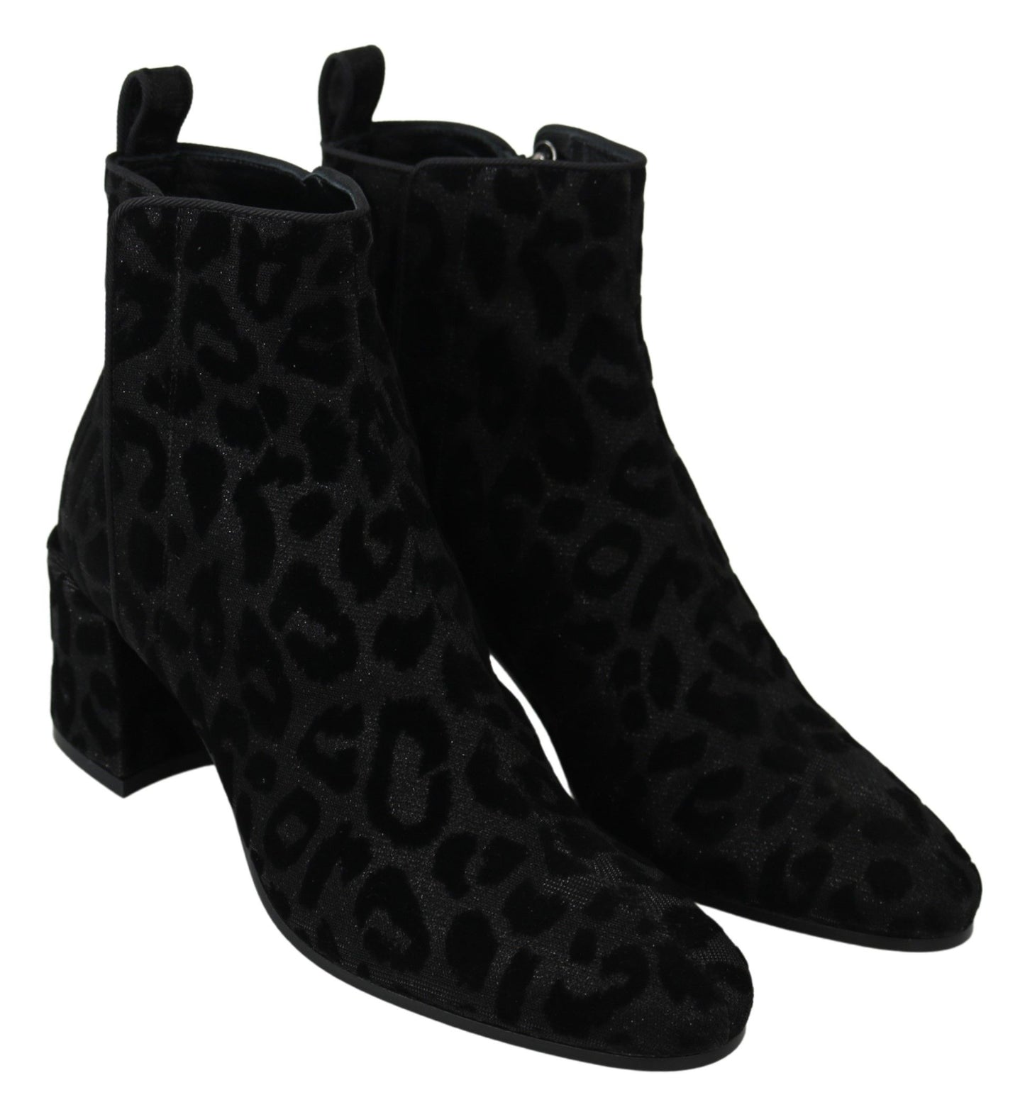 Dolce & Gabbana Black Leopard Short Boots Zipper Shoes