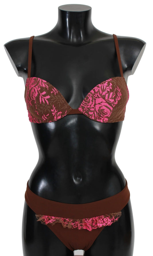 PINK MEMORIES Pink Brown Two Piece Swimsuit Beachwear