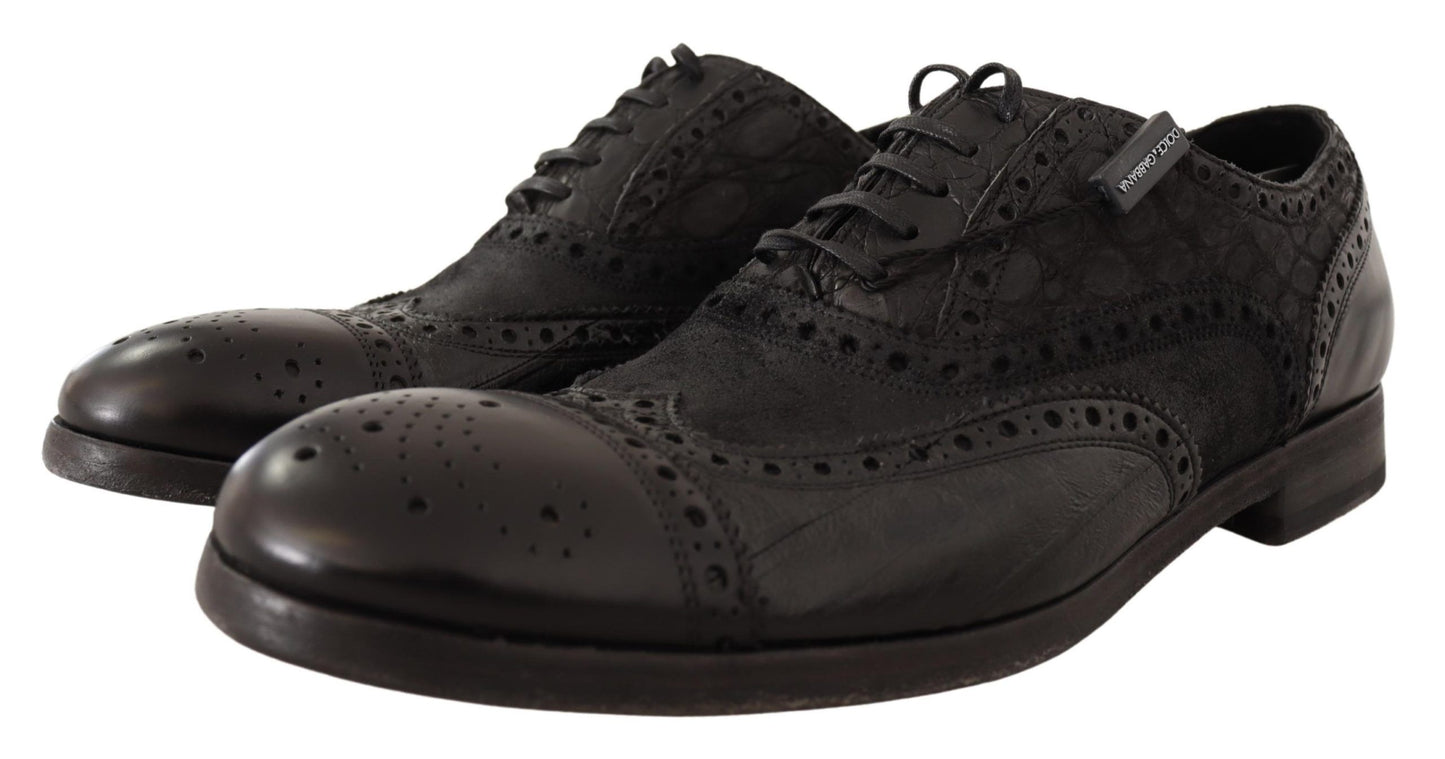 Dolce & Gabbana Black Leather Brogue Wing Tip Men Formal Shoes