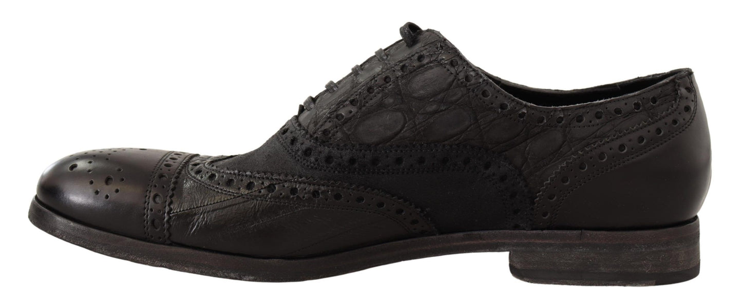 Dolce & Gabbana Black Leather Brogue Wing Tip Men Formal Shoes