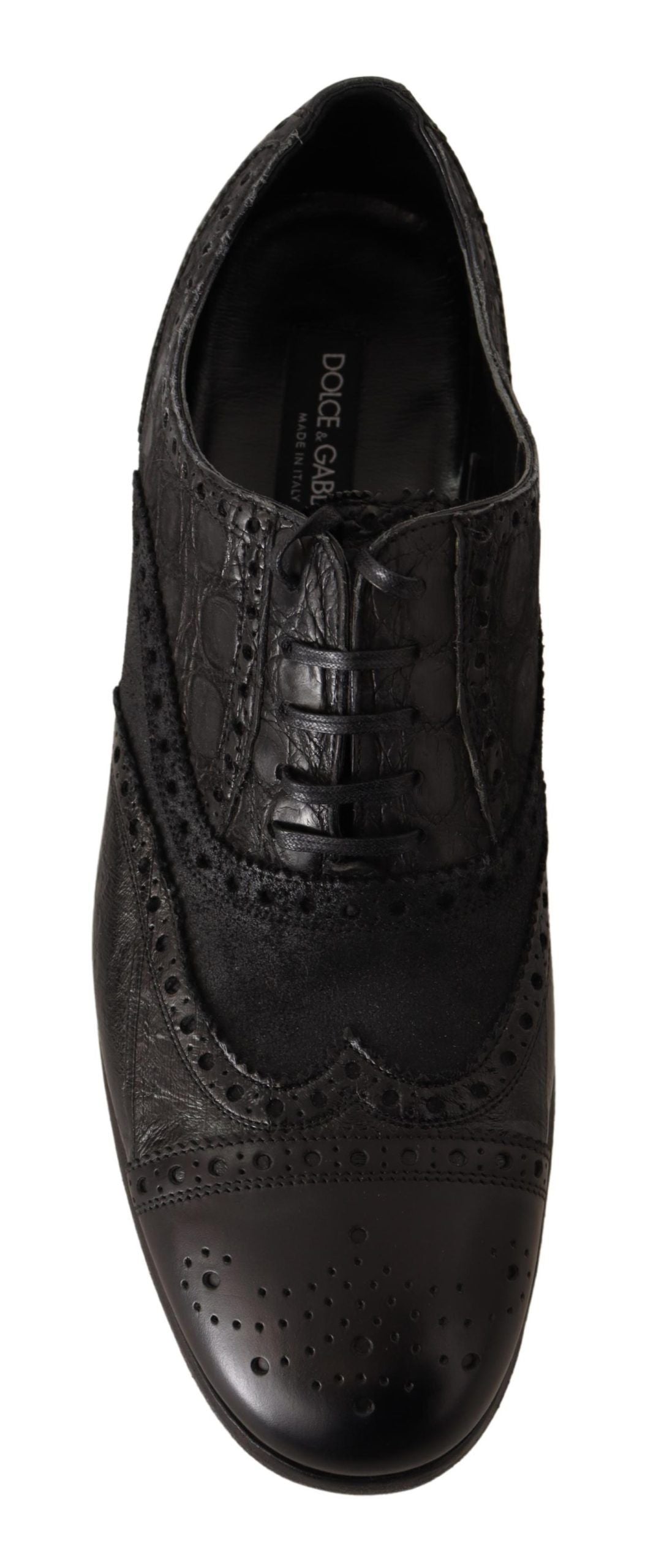 Dolce & Gabbana Black Leather Brogue Wing Tip Men Formal Shoes