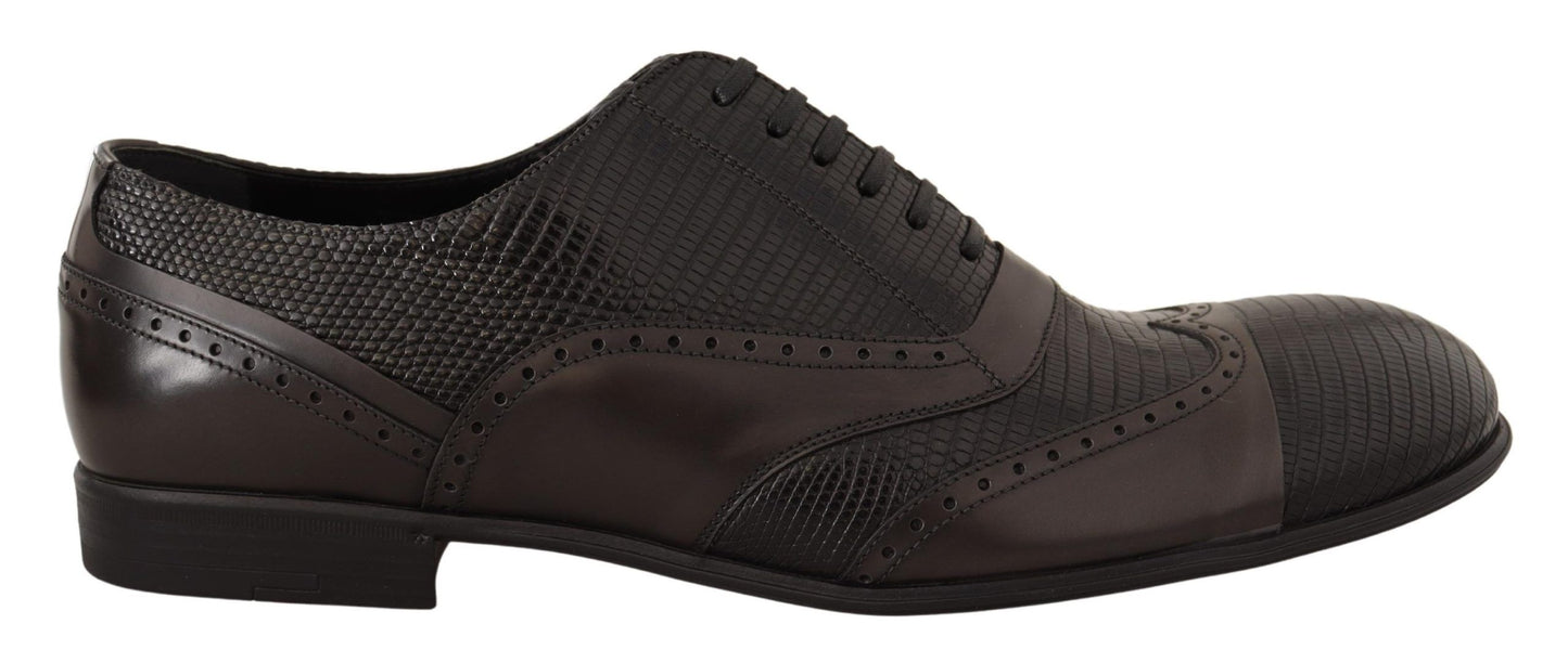 Dolce & Gabbana Brown Lizard Skin Leather Oxford Dress Shoes