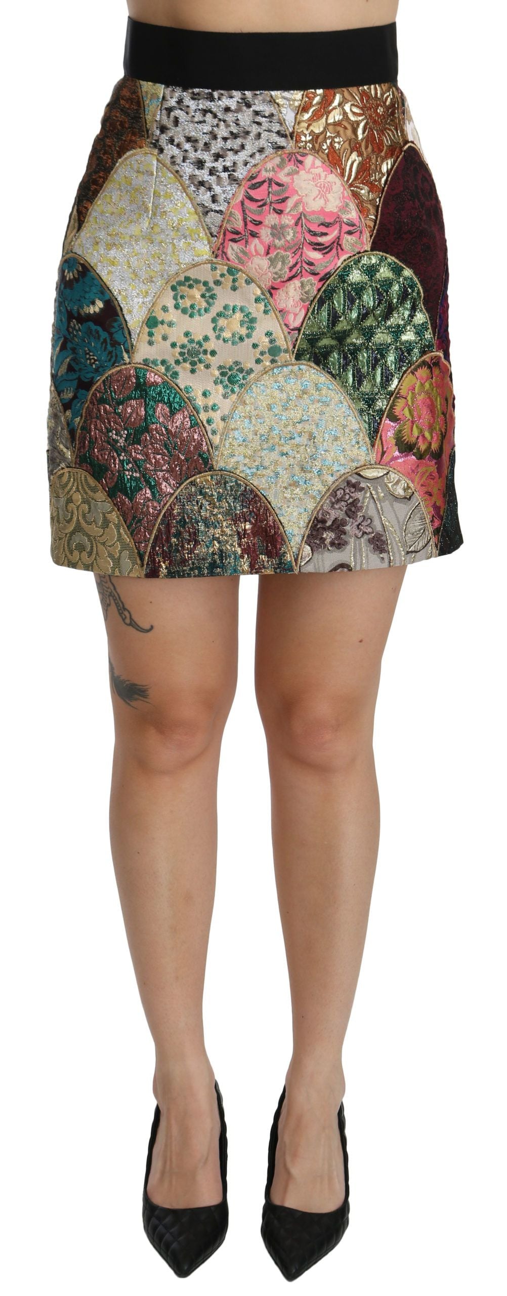 Dolce & Gabbana Green Pink Jacquard High Waist Mini  Skirt