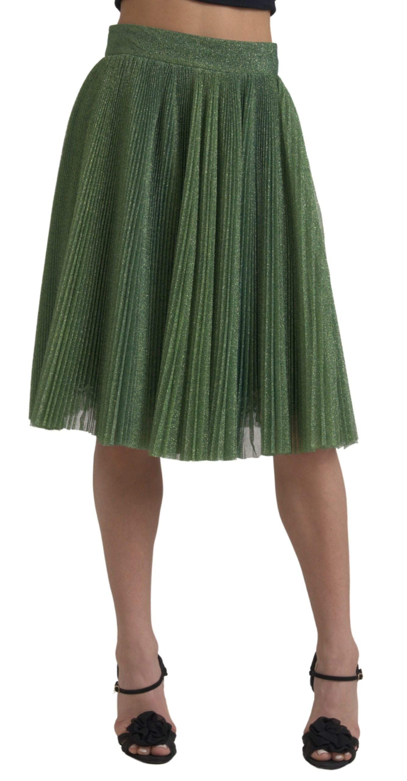 Dolce & Gabbana Metallic Green High Waist A-line Pleated Skirt