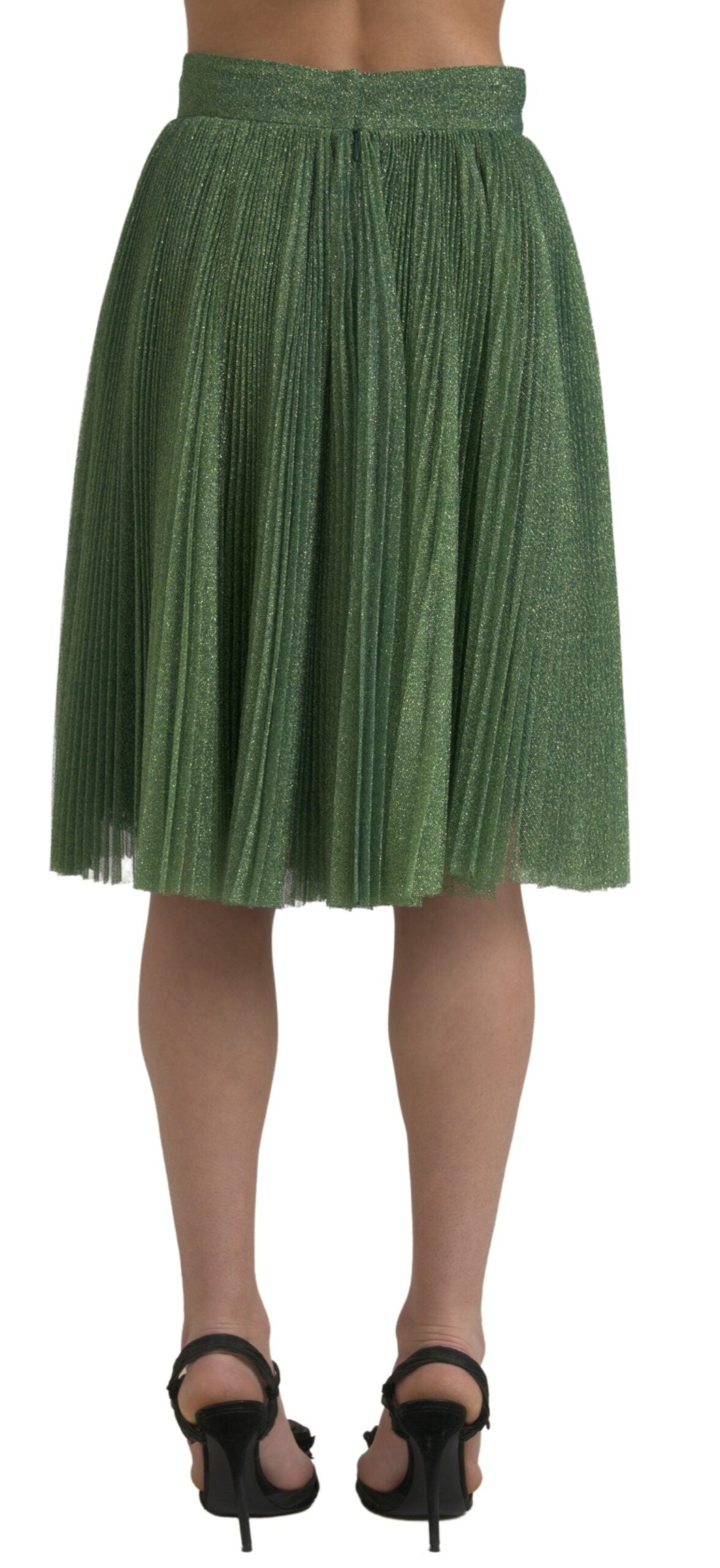 Dolce & Gabbana Metallic Green High Waist A-line Pleated Skirt