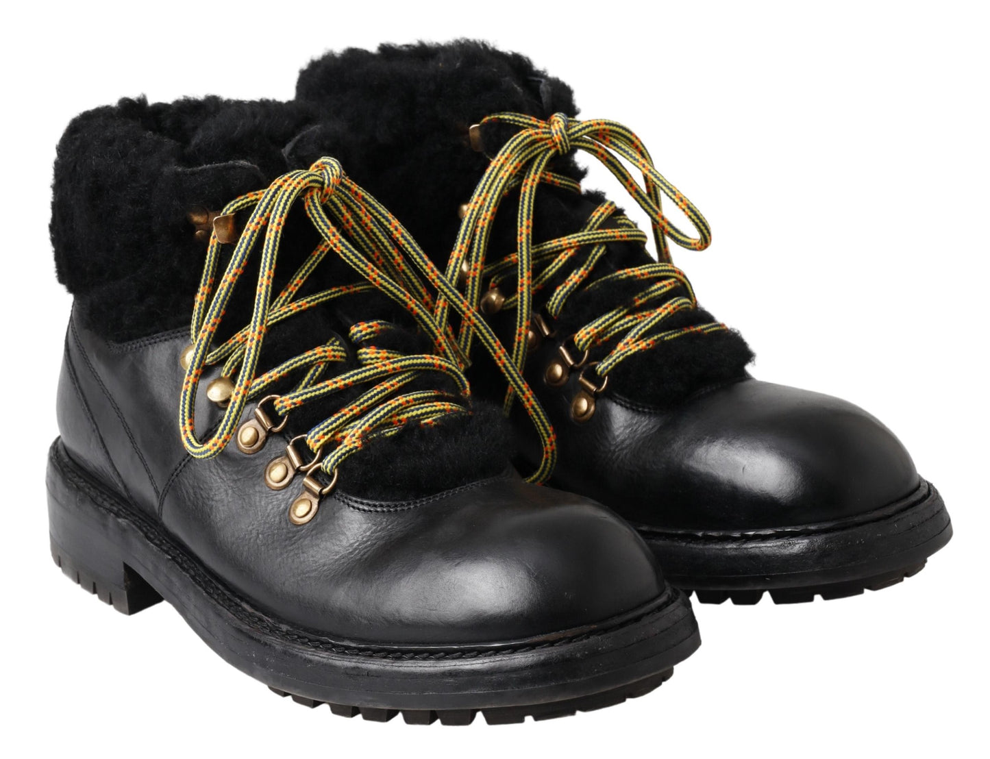 Dolce & Gabbana Black Leather Bernini Shearling Boots Shoes