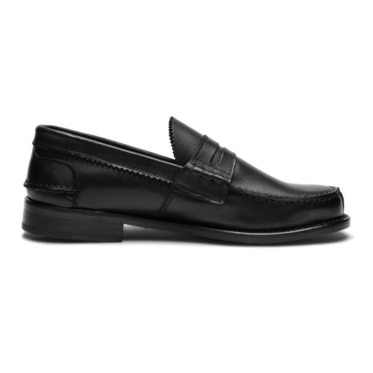 Saxone of Scotland Black Calf Leather Mens Loafers Shoes