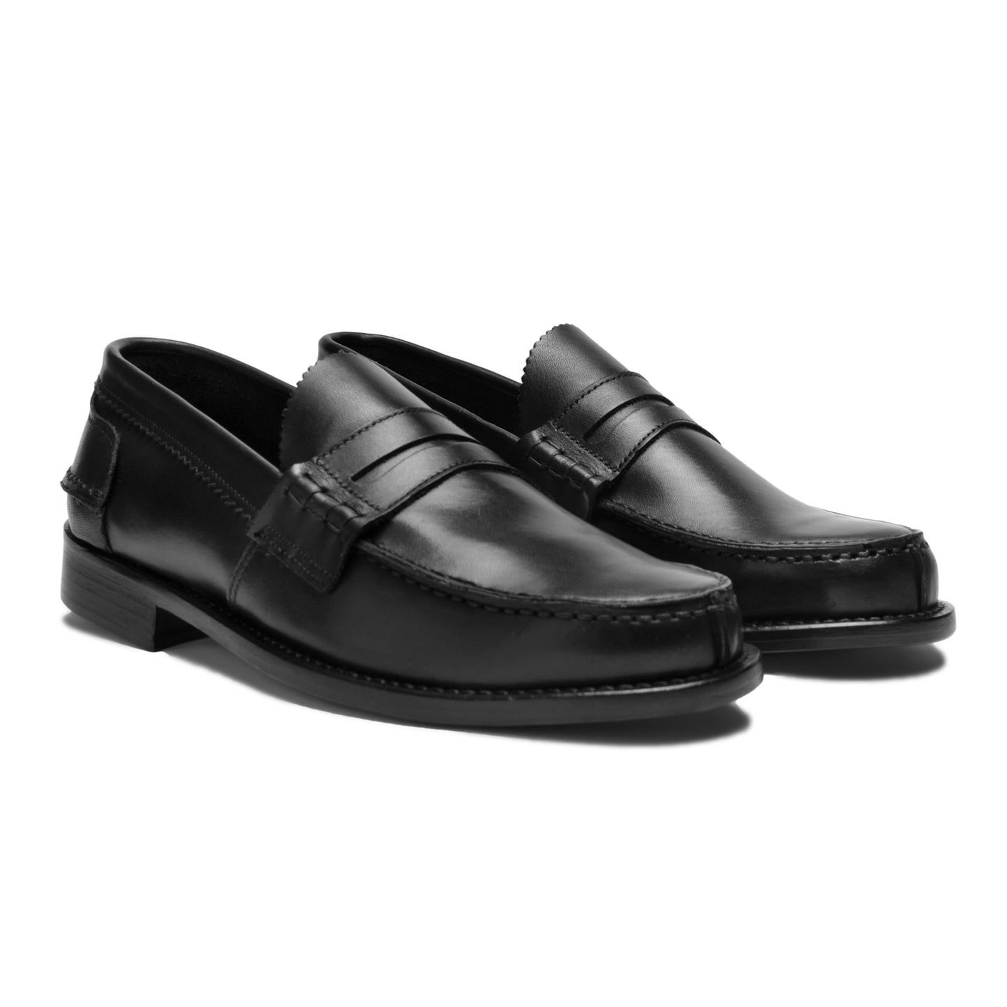 Saxone of Scotland Black Calf Leather Mens Loafers Shoes