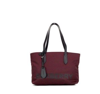 Burberry Small Burgundy Logo Branded Econyl Nylon Tote Shoulder Handbag Purse