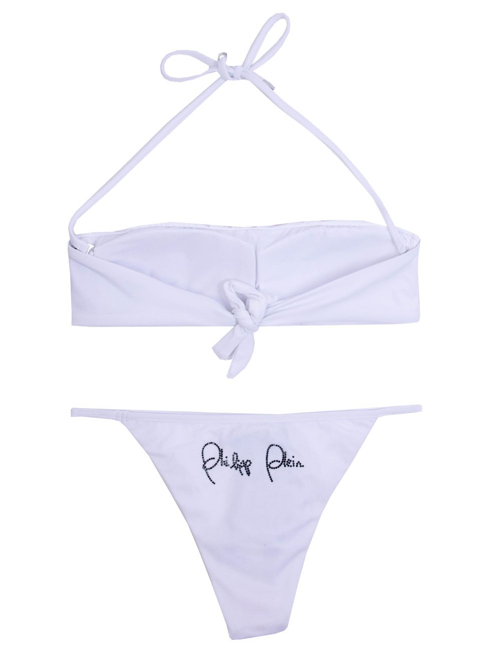 Philipp Plein Bandeau Bikini in White with Crystal Logo