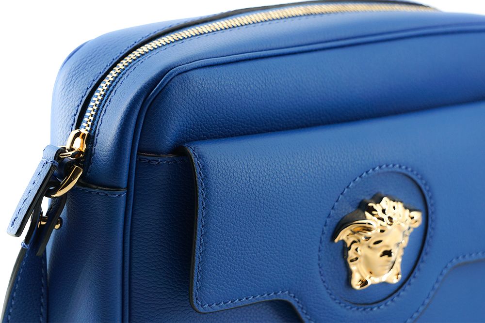 Versace Blue Calf Leather Camera Shoulder Bag