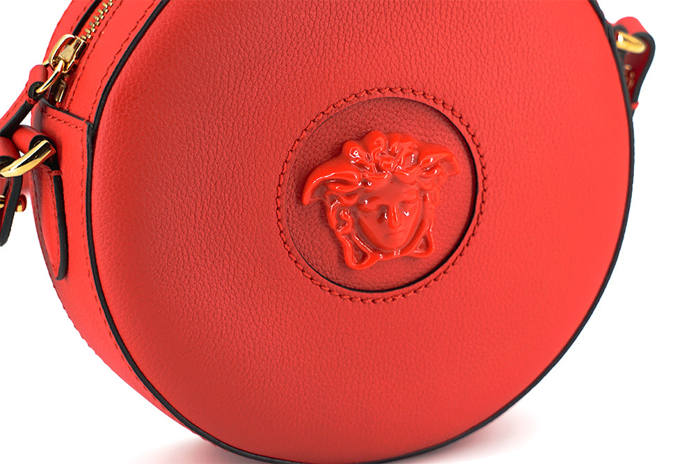 Versace Red Calf Leather Round Disc Shoulder Bag