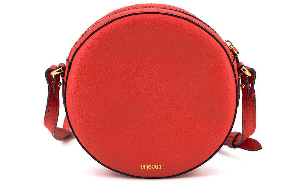 Versace Red Calf Leather Round Disc Shoulder Bag