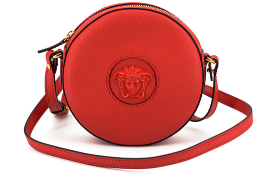 Versace Red Calf Leather Round Disc Shoulder Bag