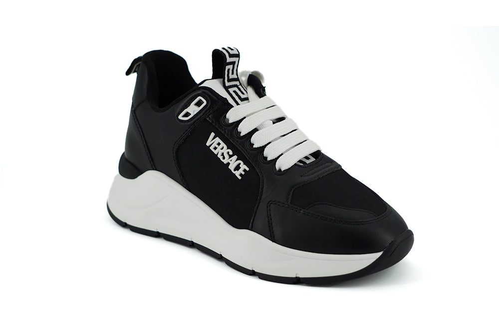 Versace Black and White Calf Leather Sneakers