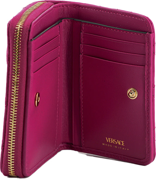 Versace Purple Nappa Leather Bifold Zip Around Wallet