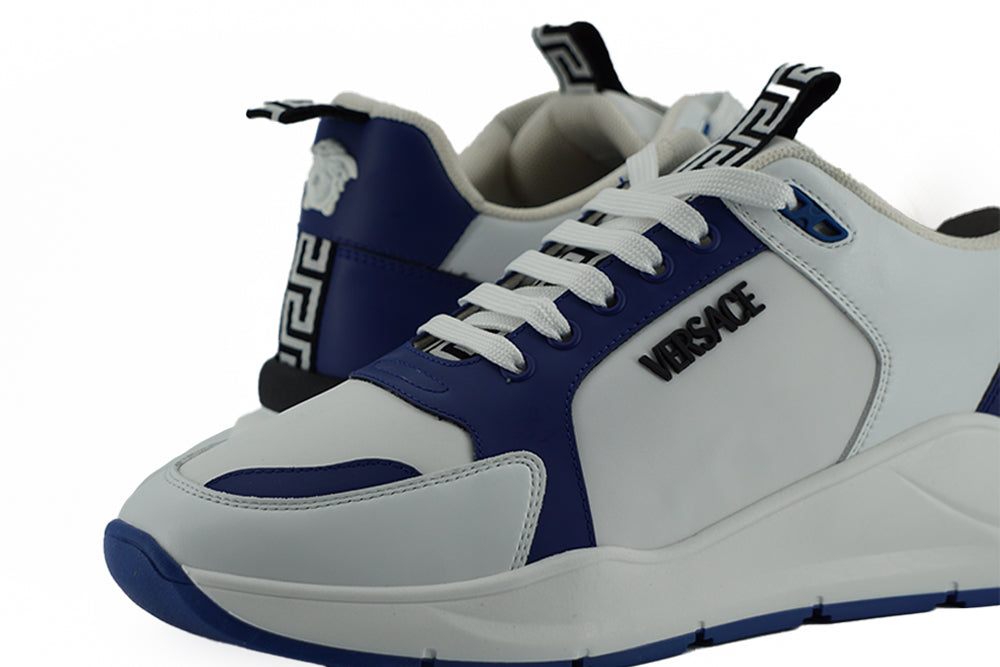 Versace Blue and White Calf Leather Sneakers